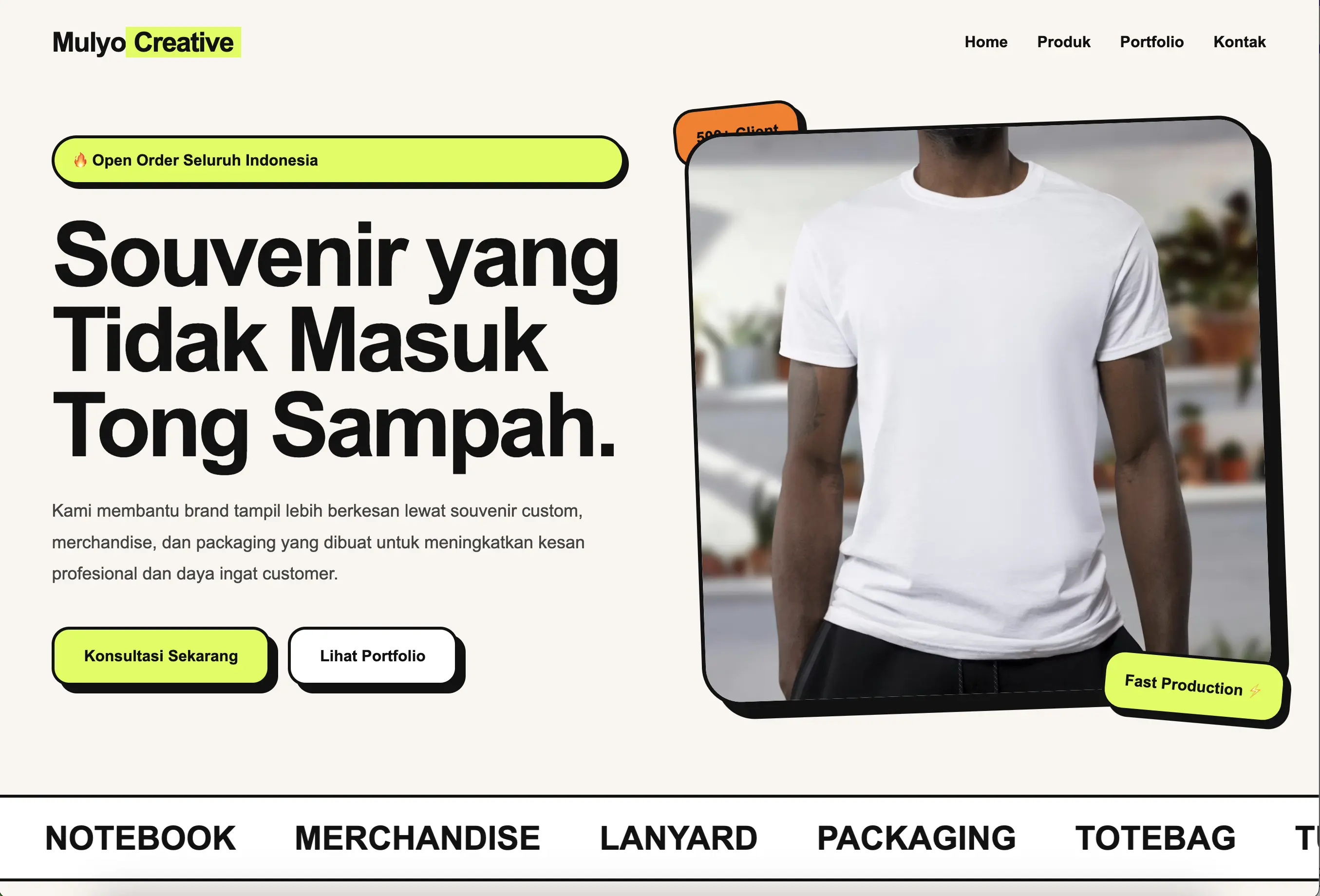 Tampilan website company profile modern untuk Mulyo Creative, dibuat oleh Milio Creative