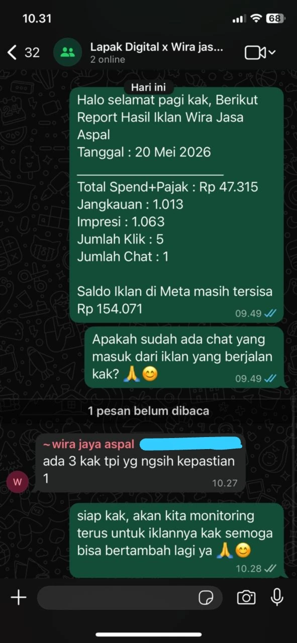 Screenshot WA Klien Wira Jaya Aspal